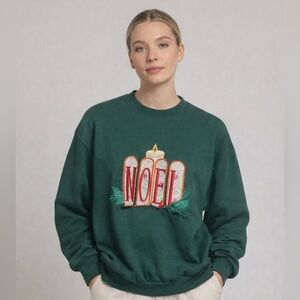 Vintage Festive Green Noel Crew Neck Sweater